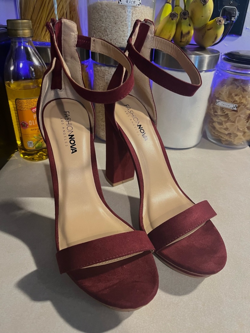 Fashion Nova Wine Ankle-Strap Block Heels